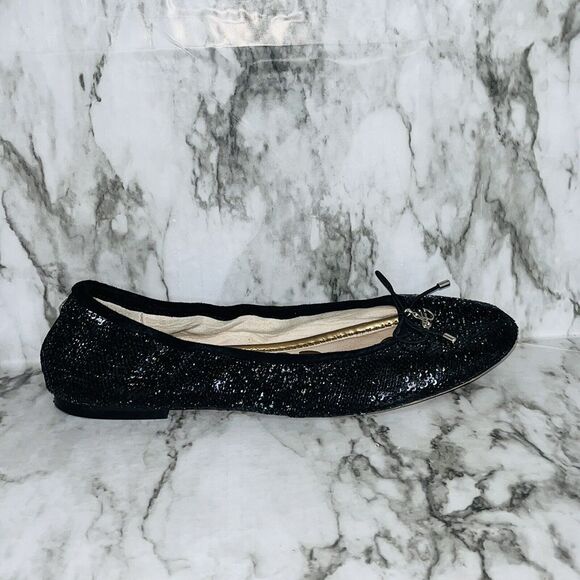 Sam Edelman Ballet Flats Felicia Metallic Bow Logo Black Women 7.5 Preppy Grunge - Picture 4 of 8